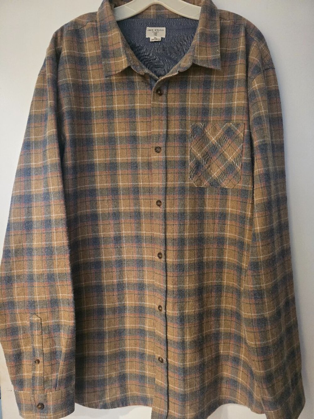 Jack O'Neill Men's XXL Flannel Shirt Plaid Button-Up Olive Blue Standard Fit